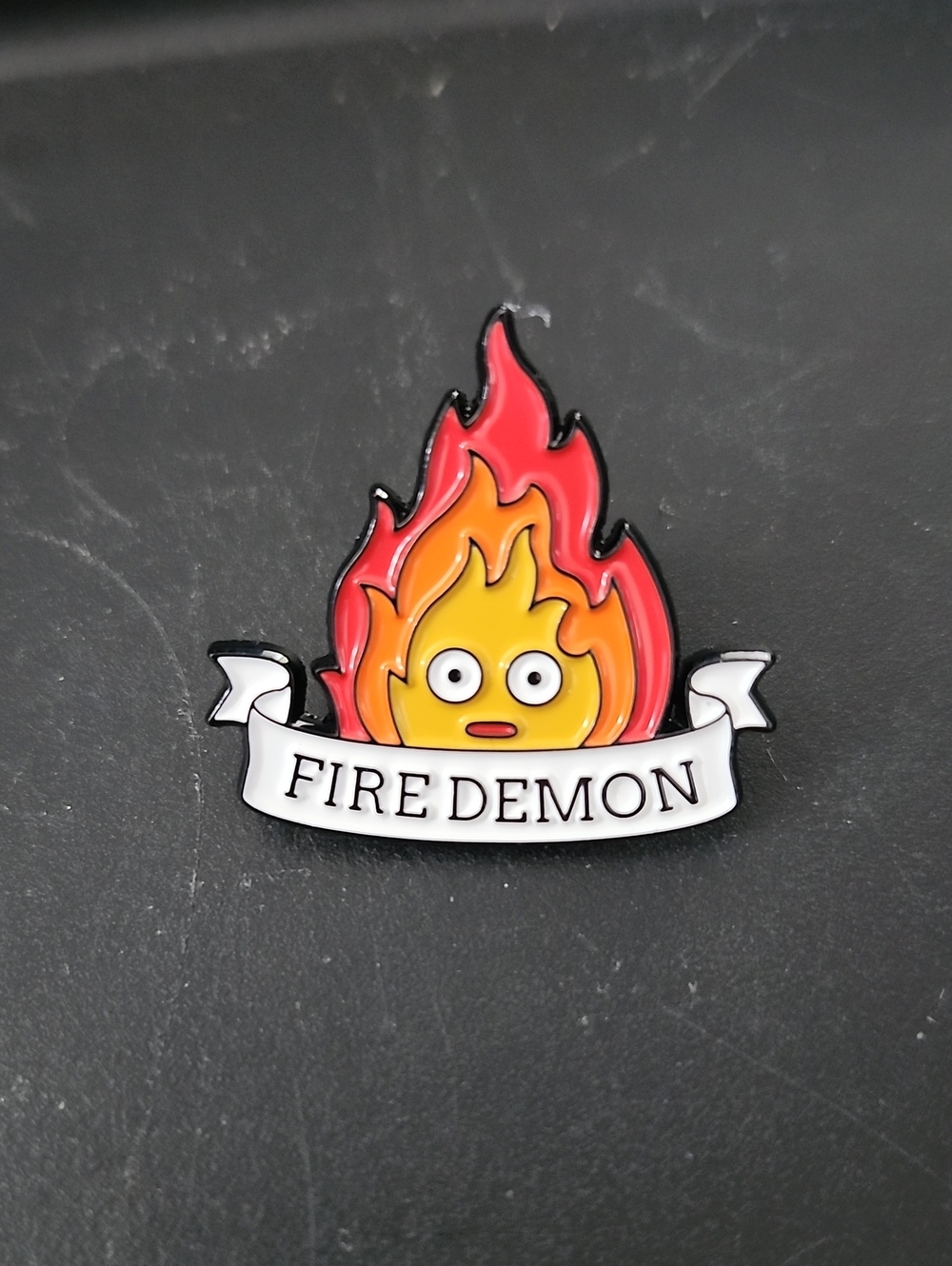 Fire Demon Enamel Pin - Yellow & Red Flame Accent